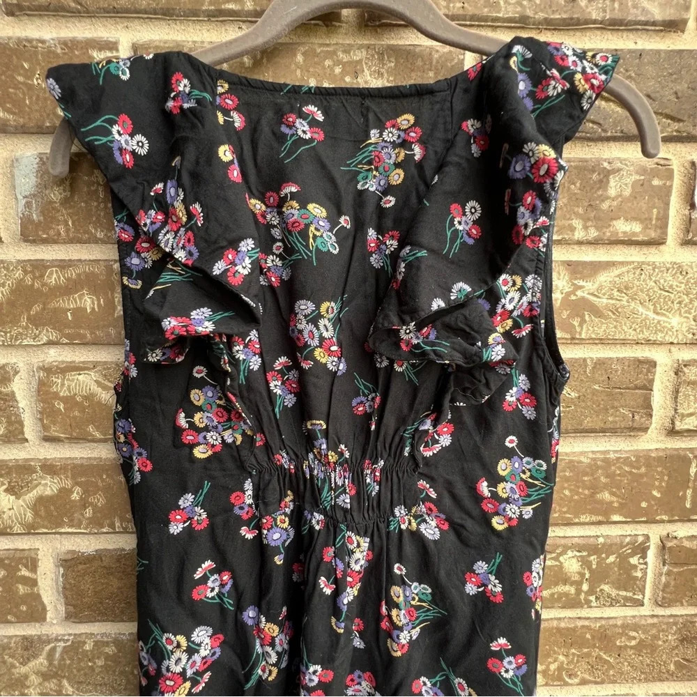 Pins and Needles Black Floral Sleeveless Ruffle Collar Mini Dress, Small - Picture 5 of 8
